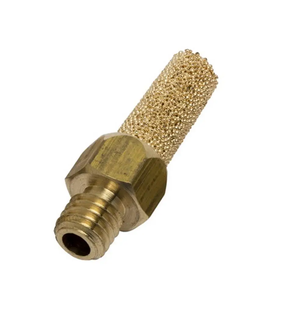 Ersatzfilter von IMI Hydronic Engineering, mit einer porösen, goldfarbenen Oberfläche und einem Schraubgewinde für den Anschluss an einen Messschlauch.